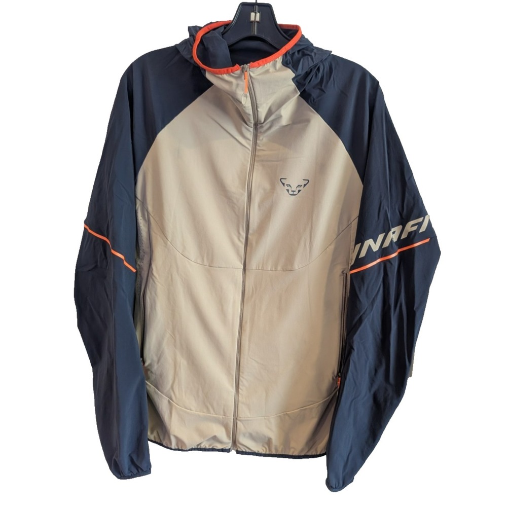 Men's Two-Tone Hooded Windbreaker Jacket - Beige & Navy